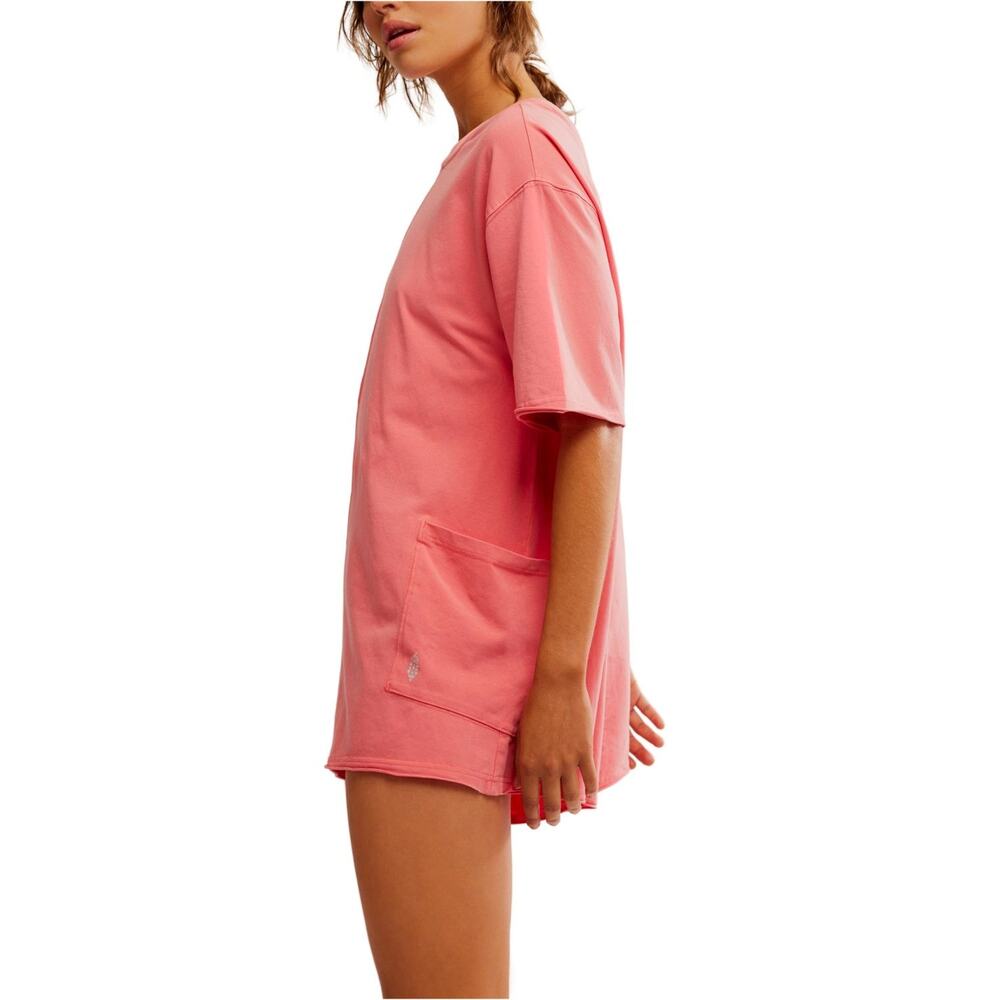 NEW Free People Movement Neon Coral Oversized Shapeless Hot Shot Tee Romper XS - Picture 12 of 14
